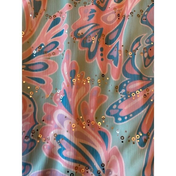 Bob Mackie Blue Pink Abstract Sequin Flutter Sleeve Top Size X Small - Picture 2 of 6